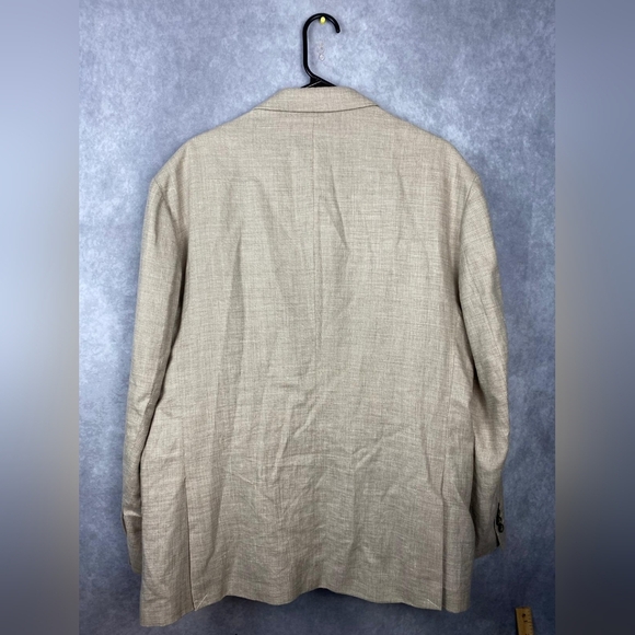 Stafford Blazer Men 48R Solid 2 Button Ivory Oatmeal Blazet Vented‎ Linen Wool - Picture 2 of 10